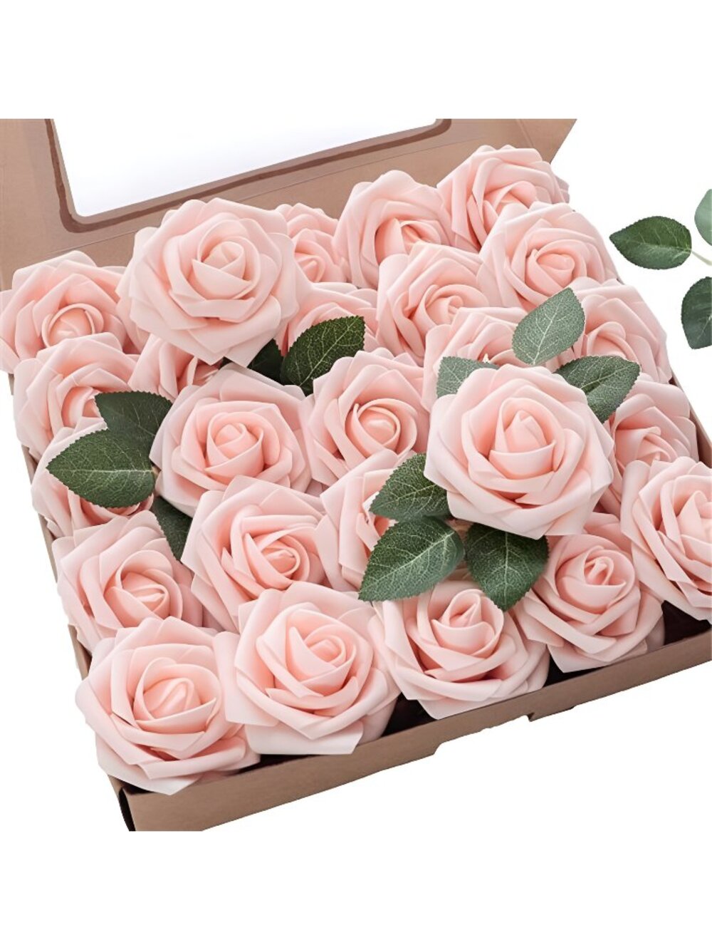 25pcs Real Looking Blush Foam Fake Roses with Stems